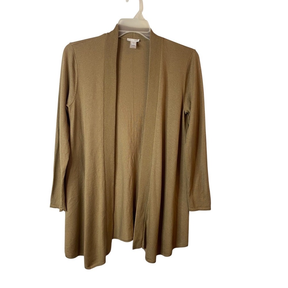 J. Jill Womens Tan Wool Blend Open Front Cardigan Sweater Size Small Longline